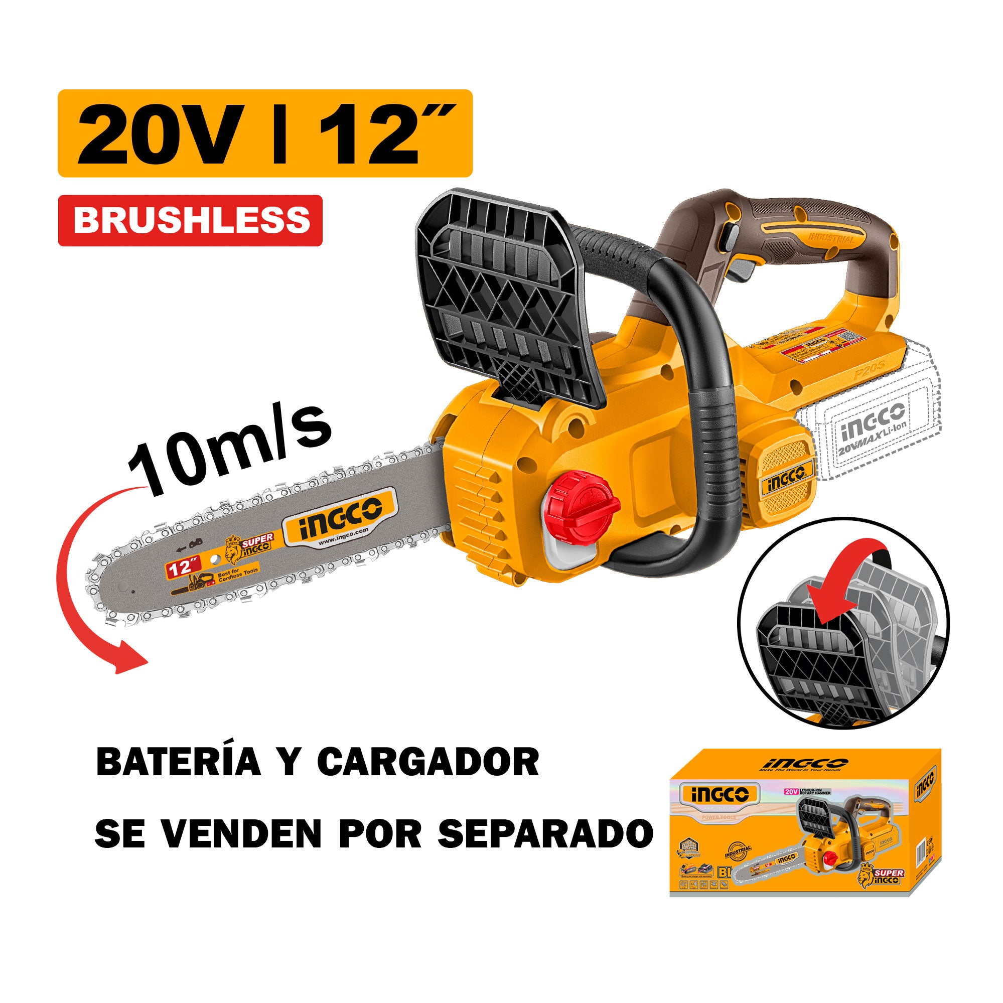 Motosierra Inalámbrica INGCO 20V Barra 12" Motor Sin Escobillas CGSLI20126