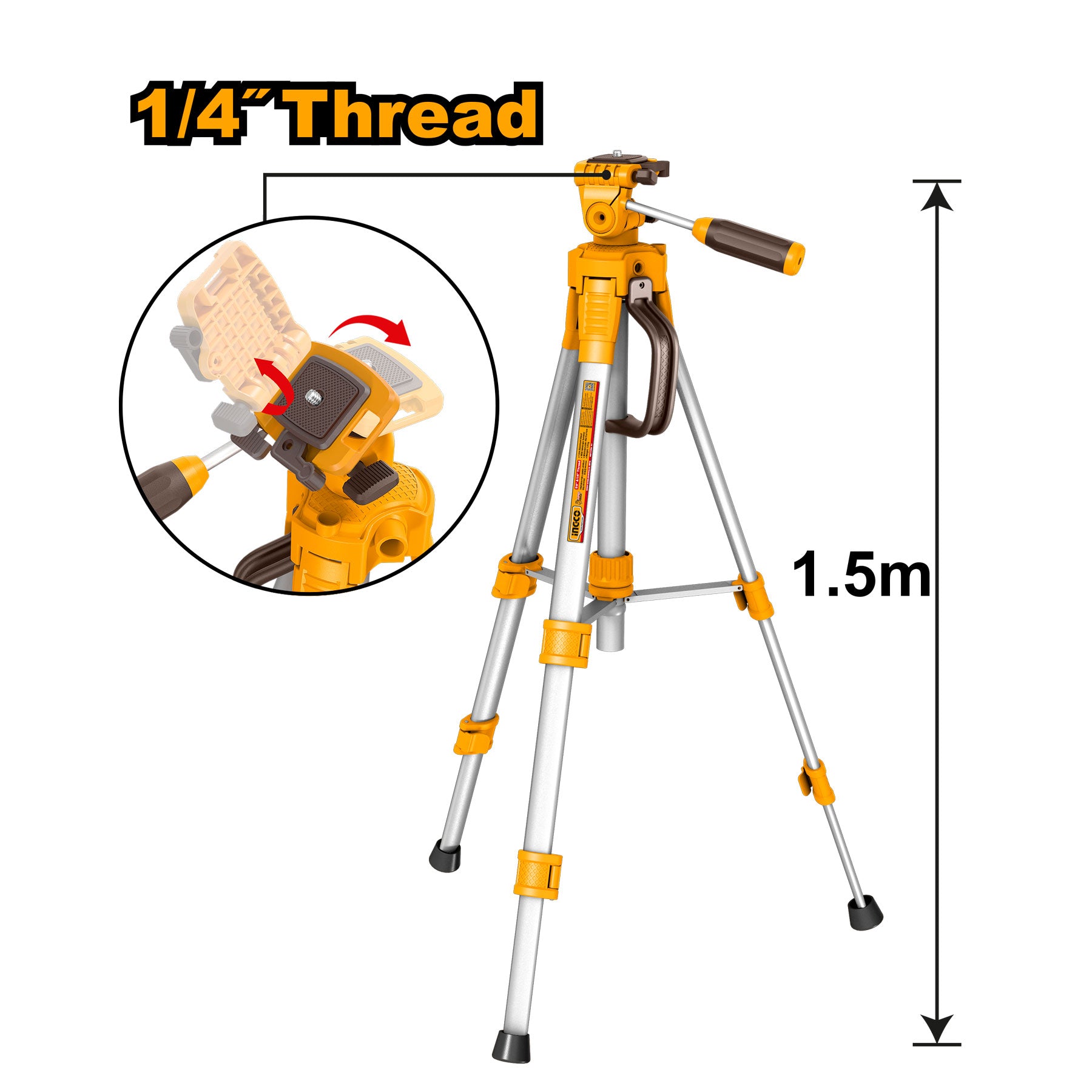 Trípode para Nivel Láser INGCO 1.5m Aluminio Rosca 1/4" | HLLT01586