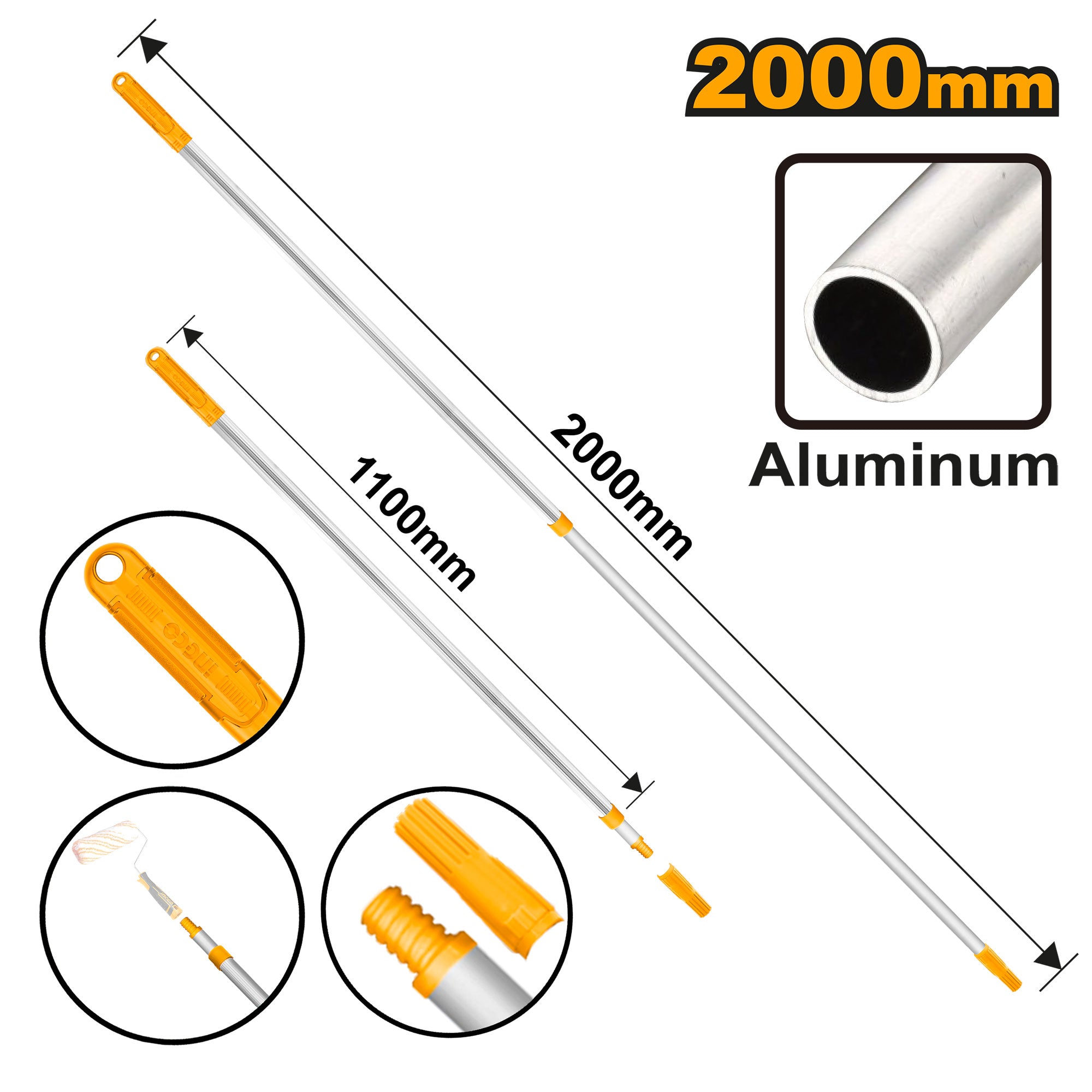 Mango Extensor de Rodillo INGCO Aluminio 110-200cm HRCEP0201