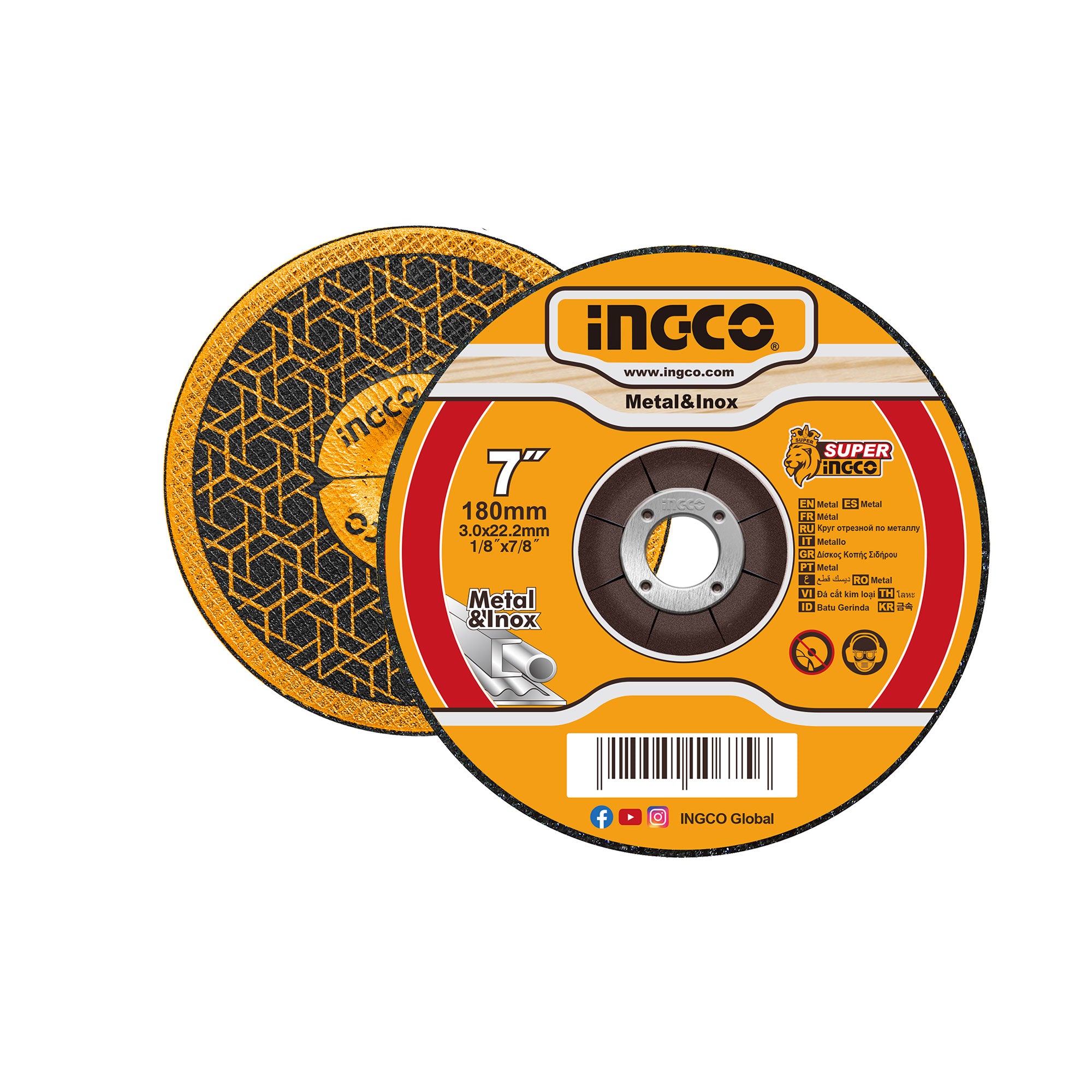 Disco de Corte para Metal e Inoxidable INGCO 180mm 7" x 3.0mm MCD301801