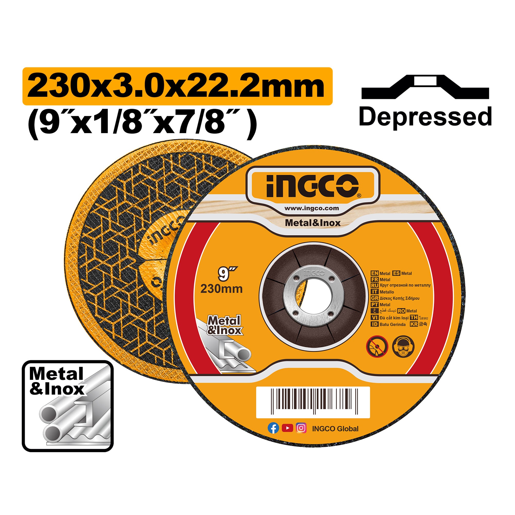 Disco Abrasivo Corte Metal- Inox 9X1/8X7/8 INGCO MCD302301HA