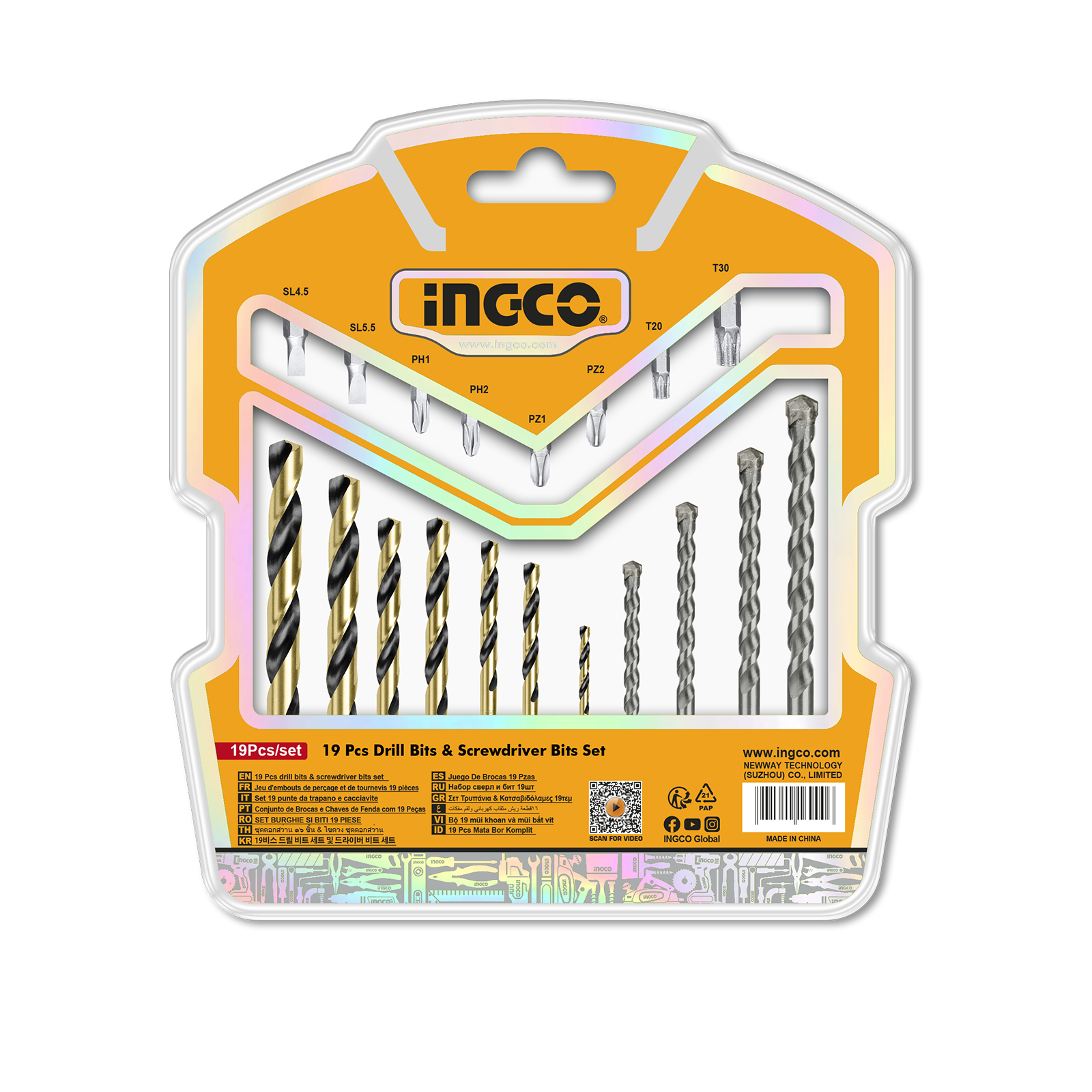 Set Broca Hss Muro 19 Piezas INGCO UAKSDB1901 - MARKEMSTORE