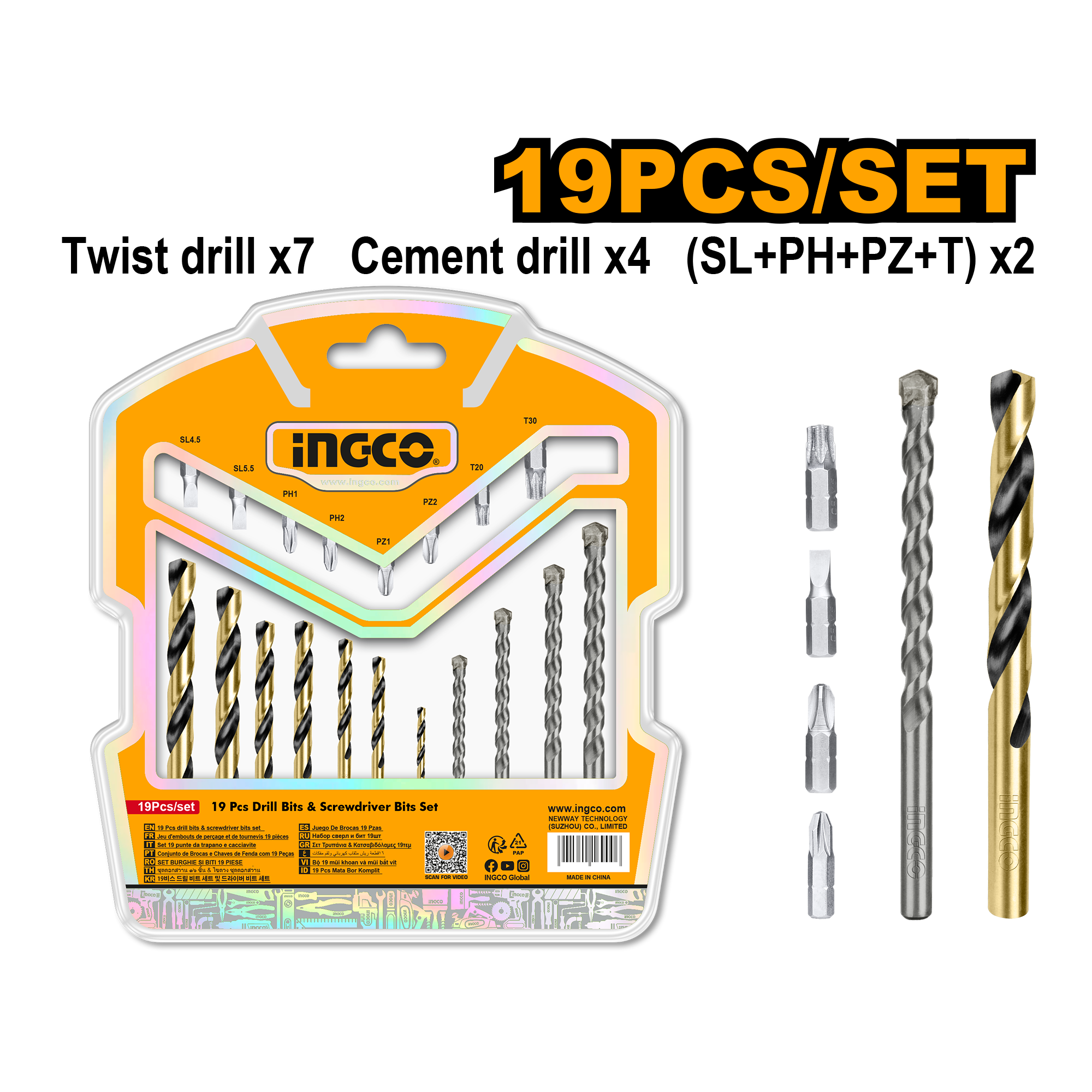Set Broca Hss Muro 19 Piezas INGCO UAKSDB1901 - MARKEMSTORE