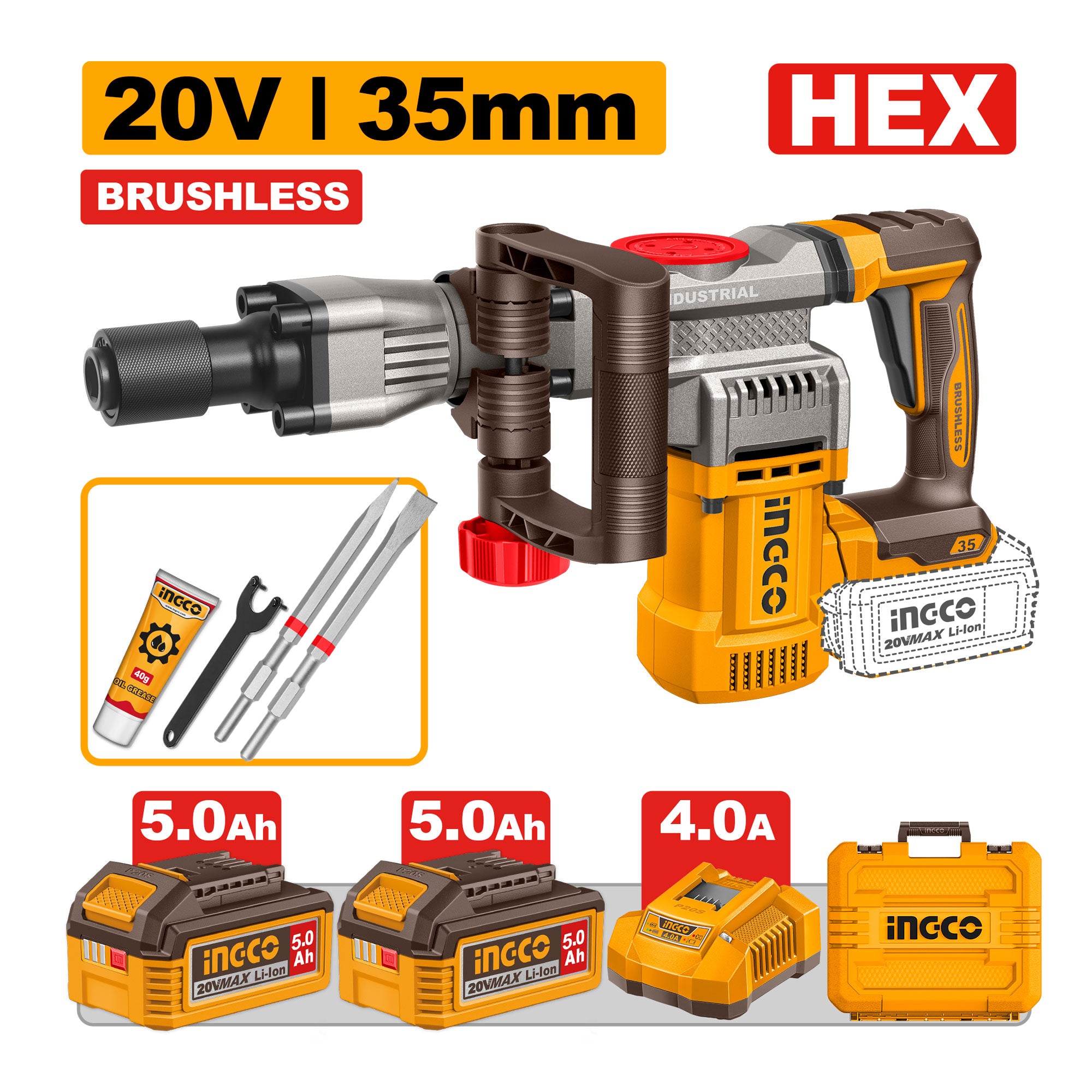 Demoledor 20V 3200Bpm 16J Sds Hex 2 Cinceles ingco UCDBLI203582