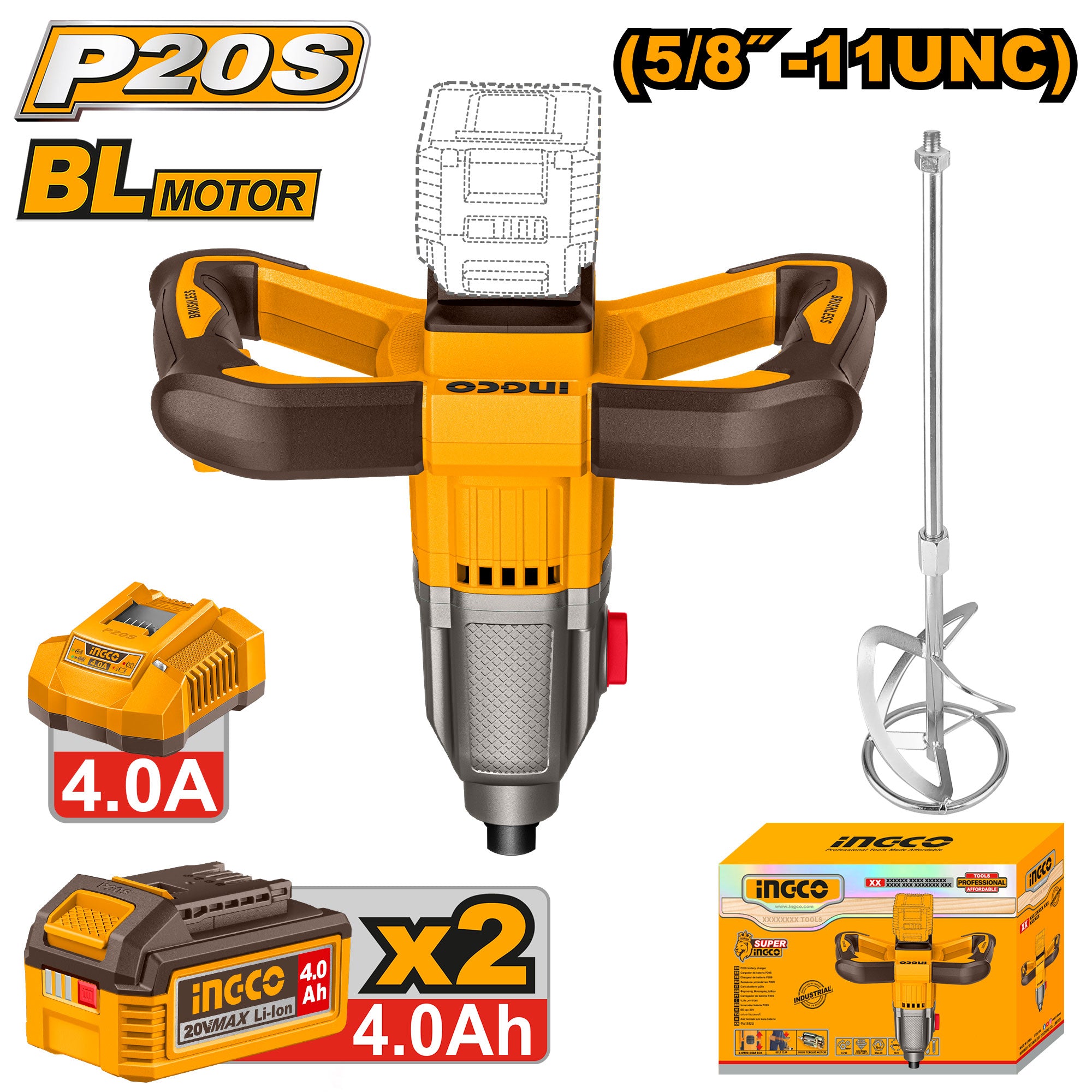 Mezcladora de Pintura y Concreto Inalámbrica INGCO 20V 800RPM UMXLI20162
