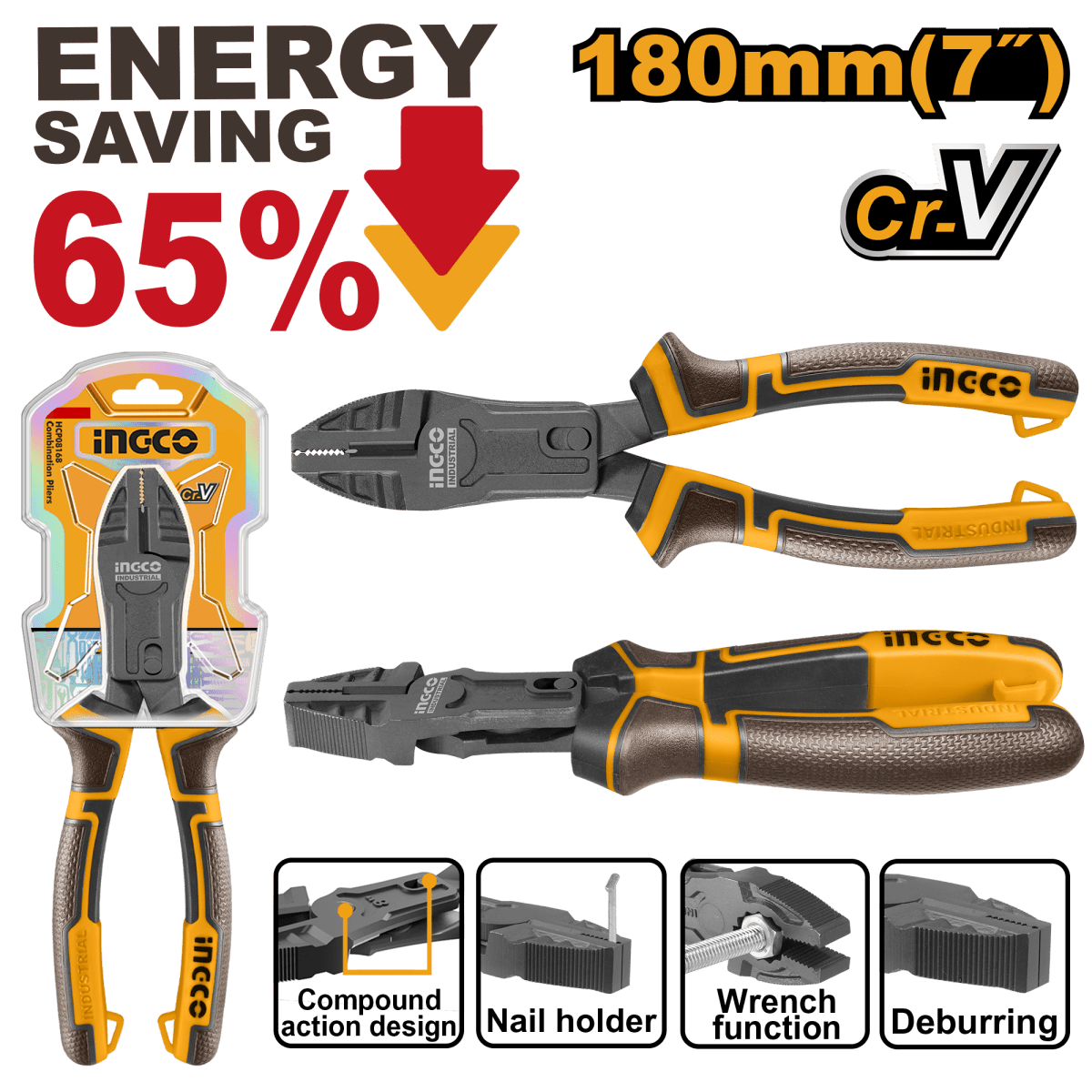 Alicate Combinación 7" INGCO HCCP58180 - MARKEMSTORE - Alicates