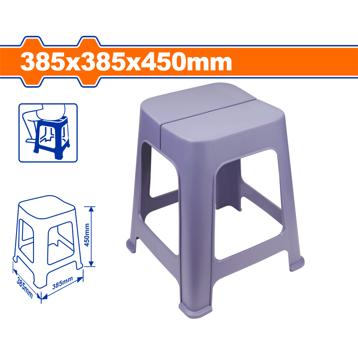 Banco Plástico 385X385X450Mm En Pp WADFOW REF. WPZ1345 - MARKEMSTORE -