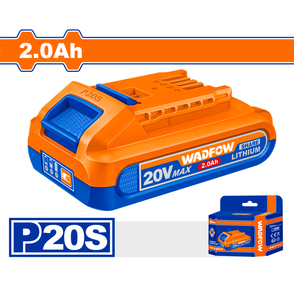 Bateria 20V Ion - Litio 2,0Ah WADFOW WLBP520 - MARKEMSTORE -