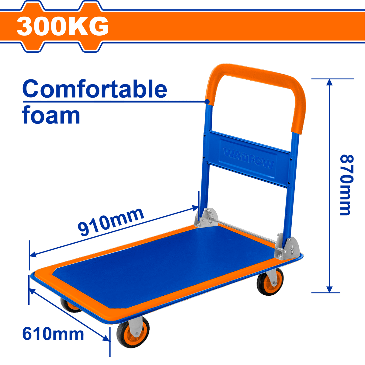 Carretilla Plegable Cap300Kg Plato 910X610mm WADFOW REF. WWB1330 - MARKEMSTORE -