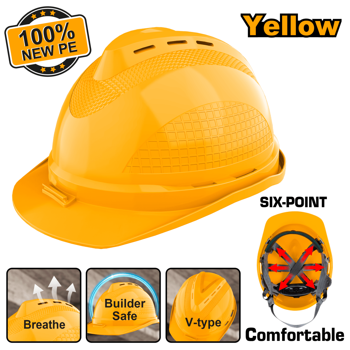 Casco de Seguridad Amarillo Con Ventilacion Suspension Ingco Hsh801 - MARKEMSTORE - seguridad industrial