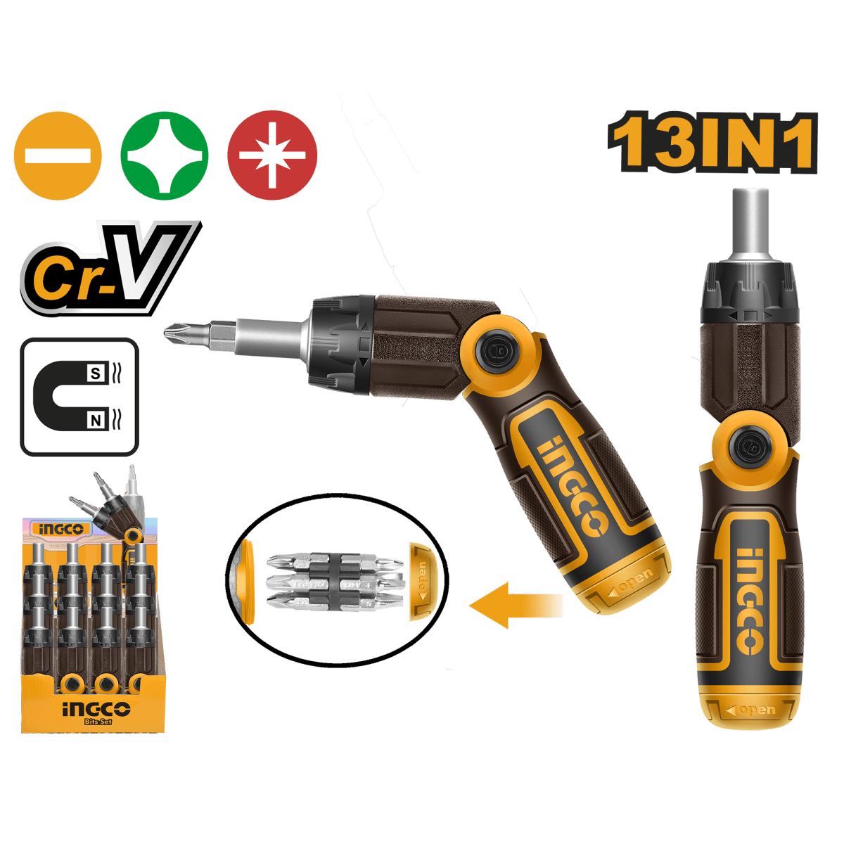 Destornillador Tipo Ratchet 13 En 1 Ingco AKISD1208 - MARKEMSTORE - Ferreteria
