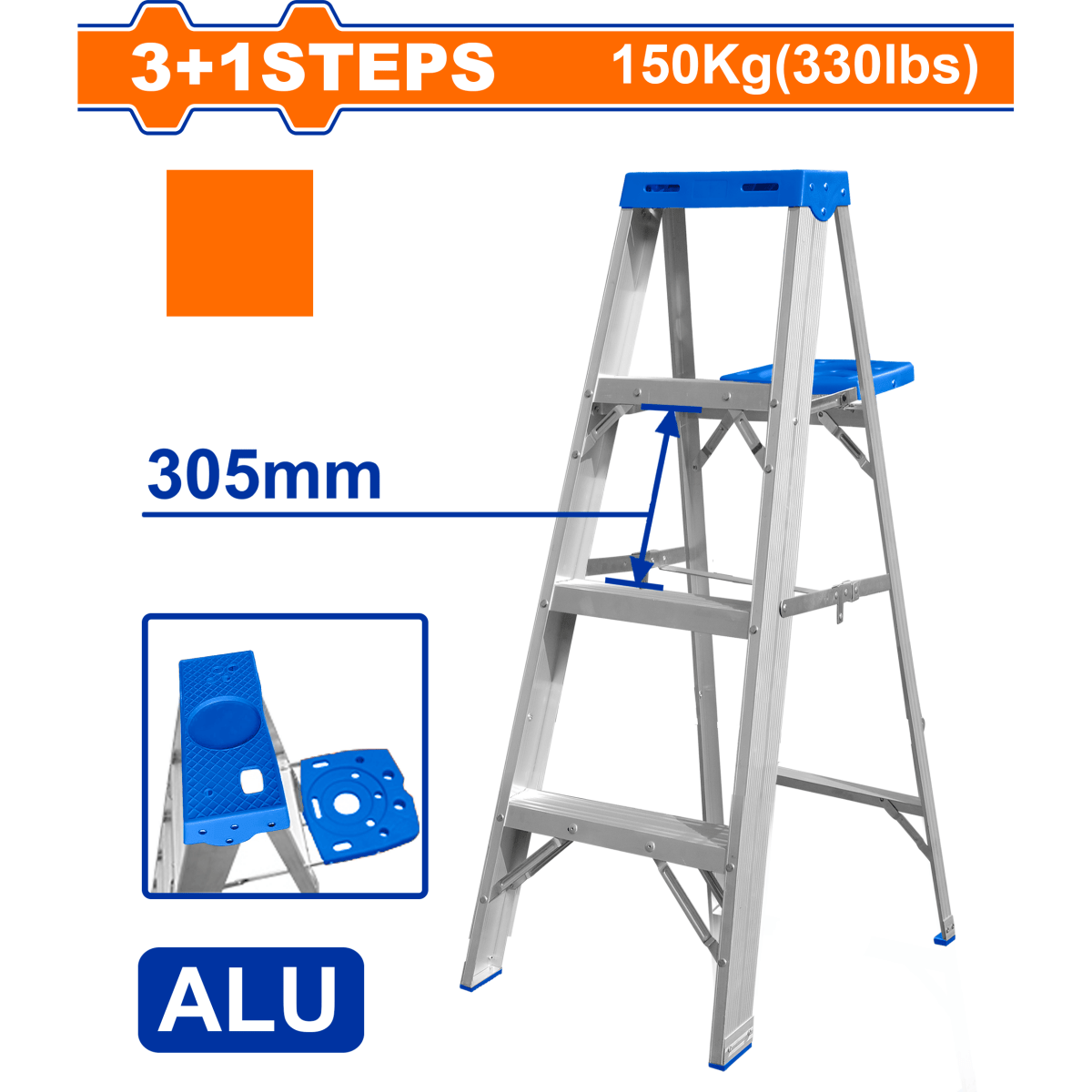 Escalera Alum. T/Tijera C/Bandeja 3P+1 Cap 150K WADFOW WLD4H04 - MARKEMSTORE -