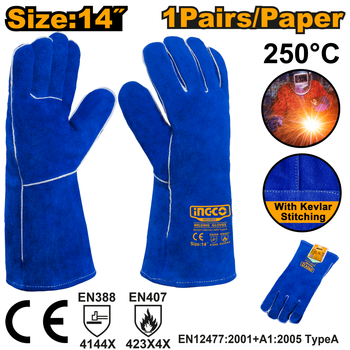 Guantes De Carnaza Para Soldar 14 INGCO HGVW03 - MARKEMSTORE -