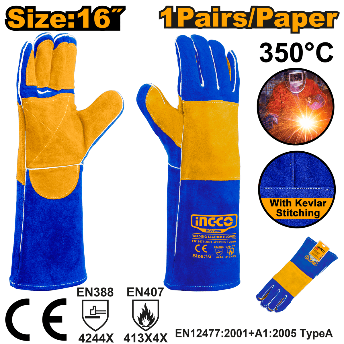 Guantes De Carnaza Para Soldar 16 INGCO HGVW04 - MARKEMSTORE -