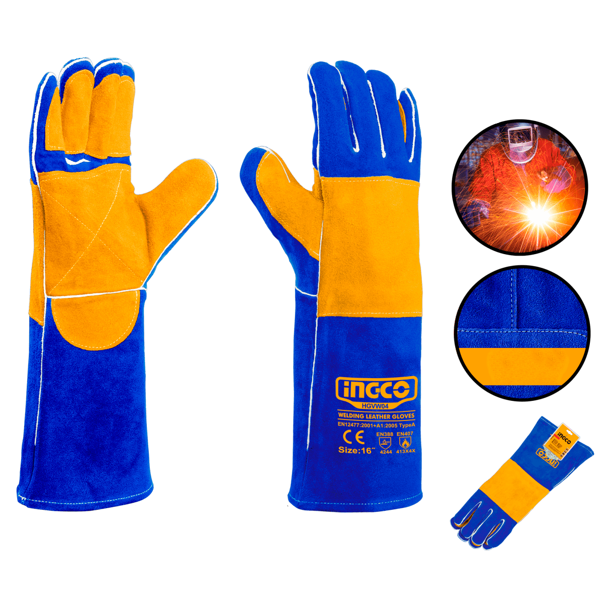 Guantes De Carnaza Para Soldar 16 INGCO HGVW04 - MARKEMSTORE -