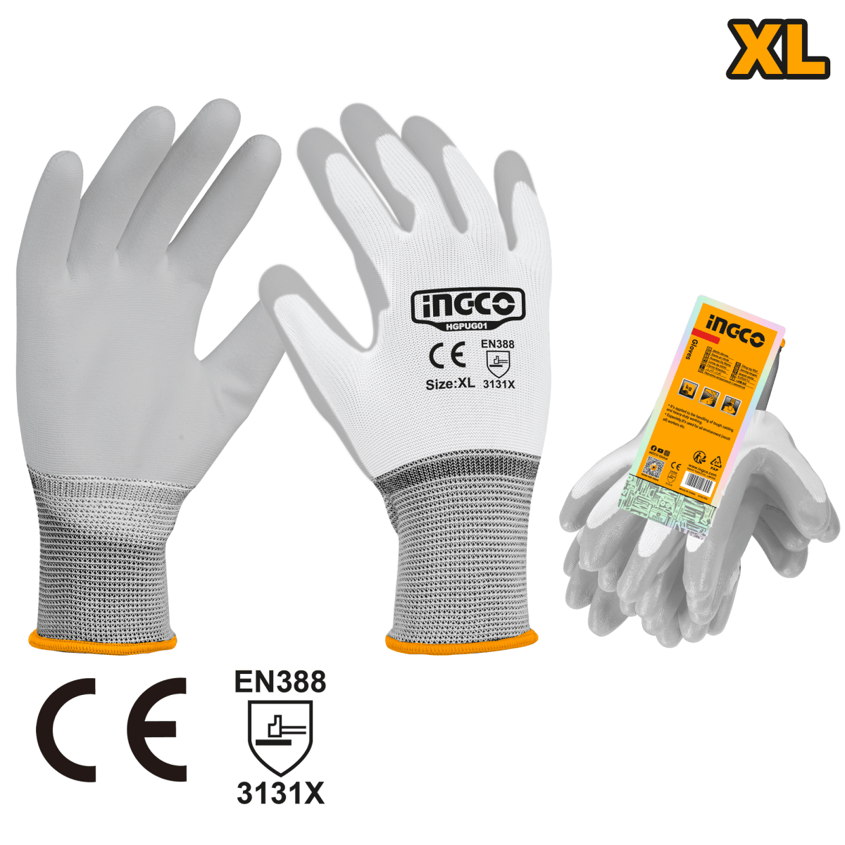 Guantes de Seguridad PU INGCO HGPUG01 Talla XL - Precisión Calibre 13 Nivel 3131X - MARKEMSTORE - guantes