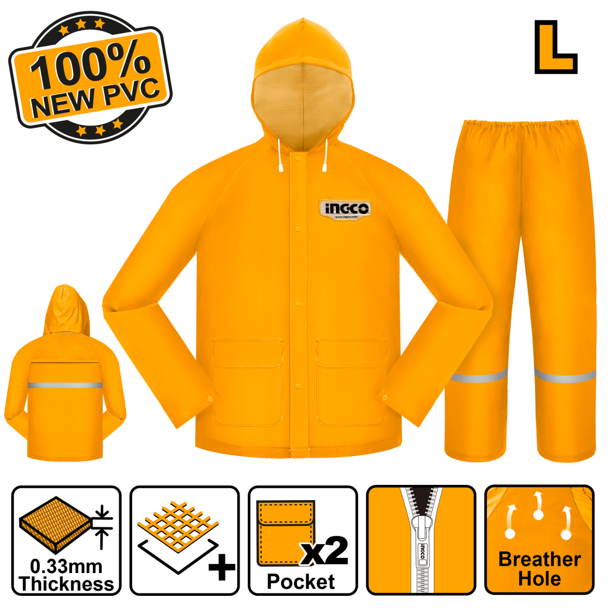 Impermeable Para Lluvia Amarillo Motorizado Talla M INGCO HRCTSKT031 - MARKEMSTORE -