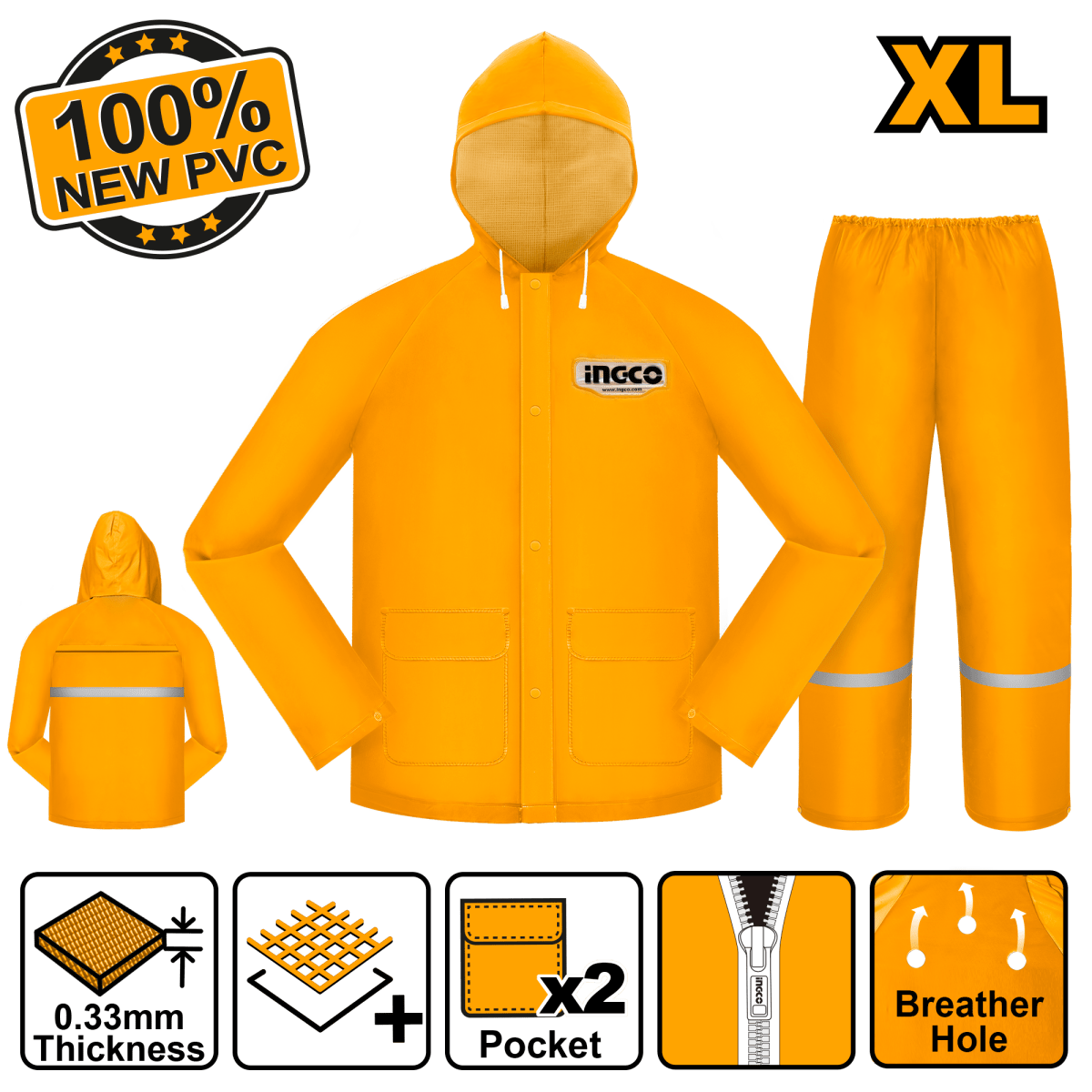 Impermeable Para Lluvia Amarillo Para Motorizado INGCO HRCTSKT031.XL - MARKEMSTORE -
