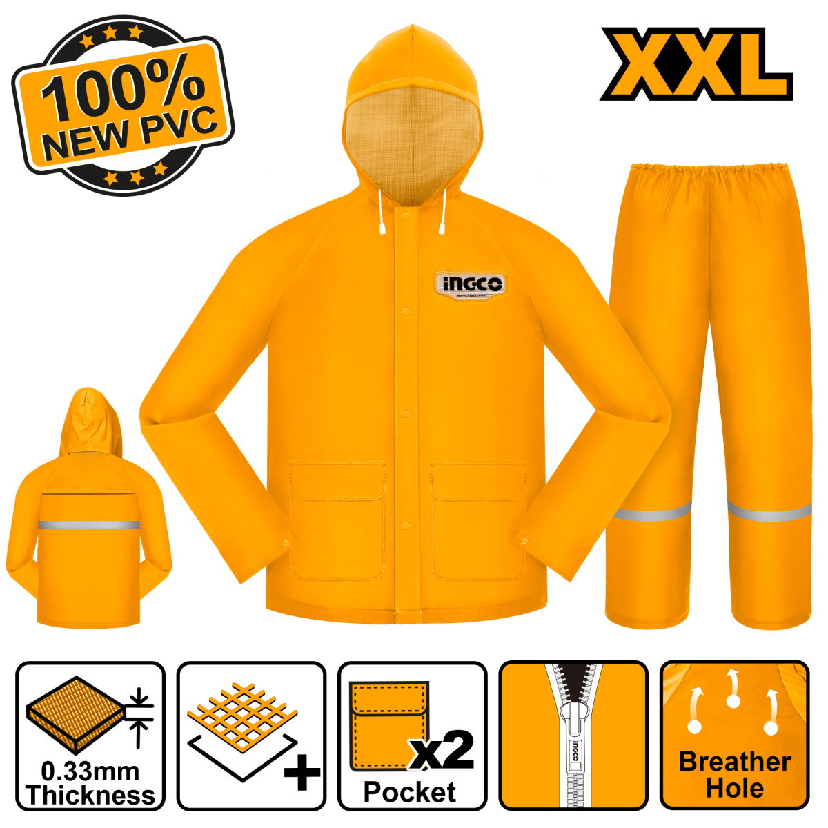 Impermeable Para Lluvia Amarillo Para Motorizado INGCO HRCTSKT031.XXL - MARKEMSTORE -