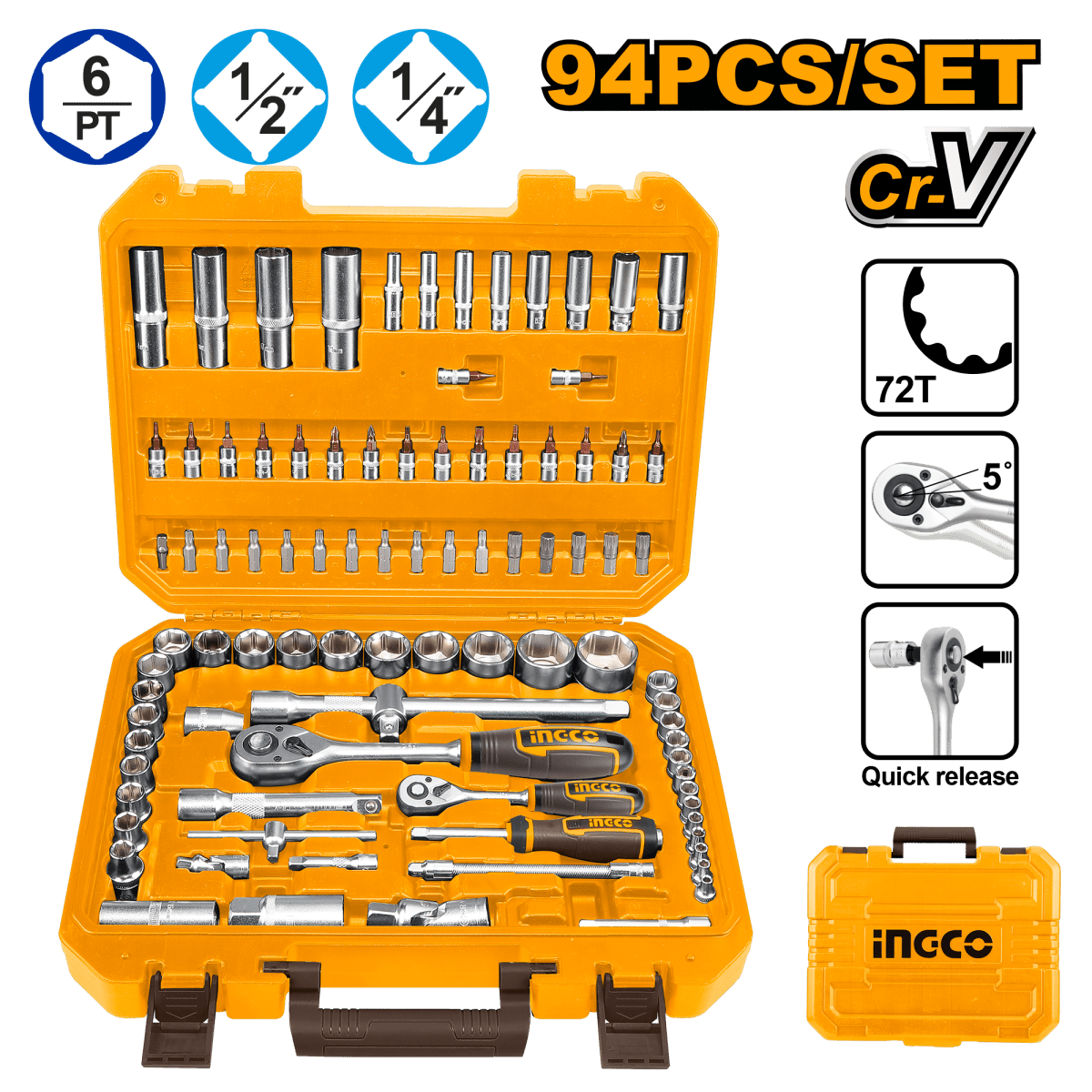 Juego De Dados M1/4 M1/2 94pzs Mm Ingco Hkts42941 - MARKEMSTORE -