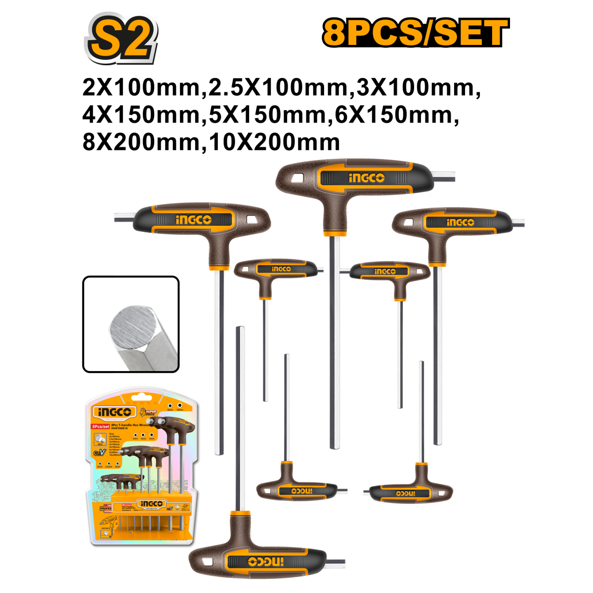 Juego Llaves Allen Tipo T 8pzs INGCO HHKT80818 - MARKEMSTORE -