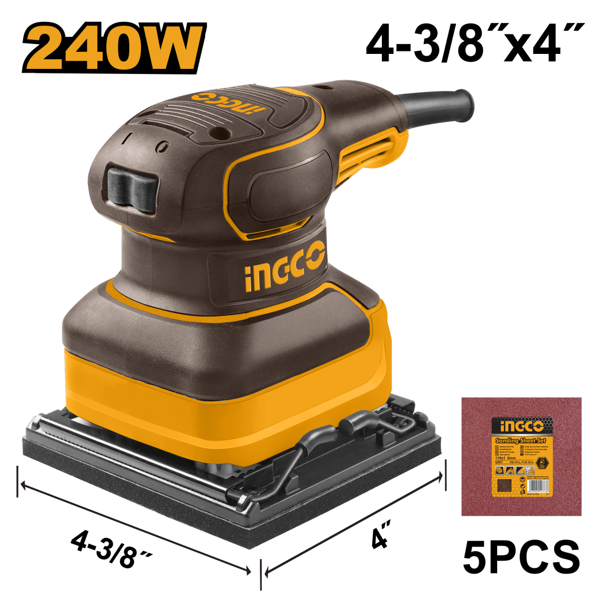 Lijadora De Palma 110/120V 60Hz 240W 14000Rpm Con 5 Pliegos De Lija INGCO UPS2416 - MARKEMSTORE - Lijadoras