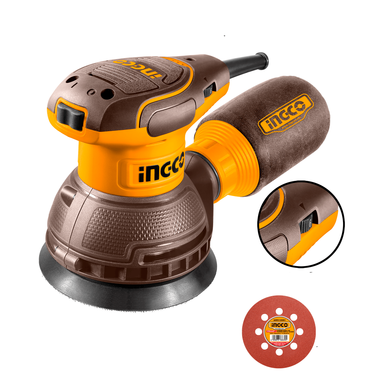 Lijadora Rotorbital 320W 8000 - 13000 Con 5 Pliegos De Lija INGCO URS3216 - MARKEMSTORE -