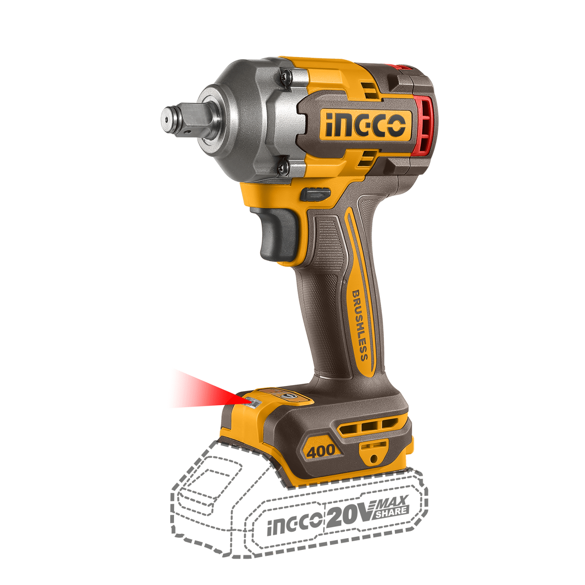 Llave De Impacto 20V M1/2 400Nm Brushless INGCO CIWLI20401 - MARKEMSTORE -