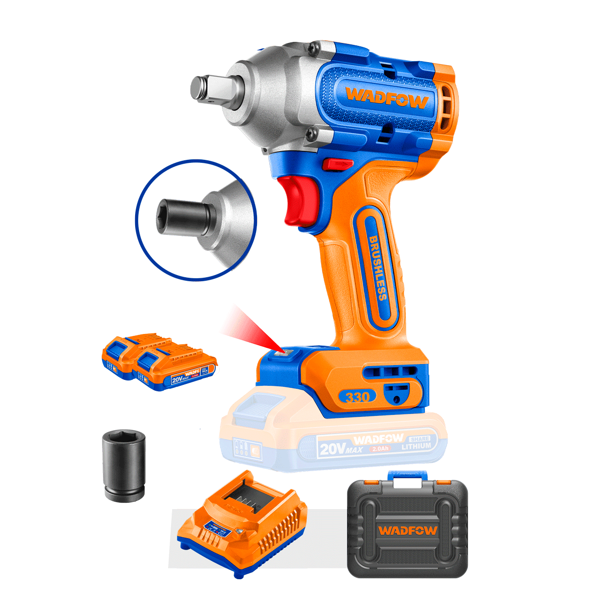 Llave De Impacto Inalámbrica 20V 1/2" 2 Baterías y cargador WADFOW UWCD1B33 - MARKEMSTORE - Llave de Impacto