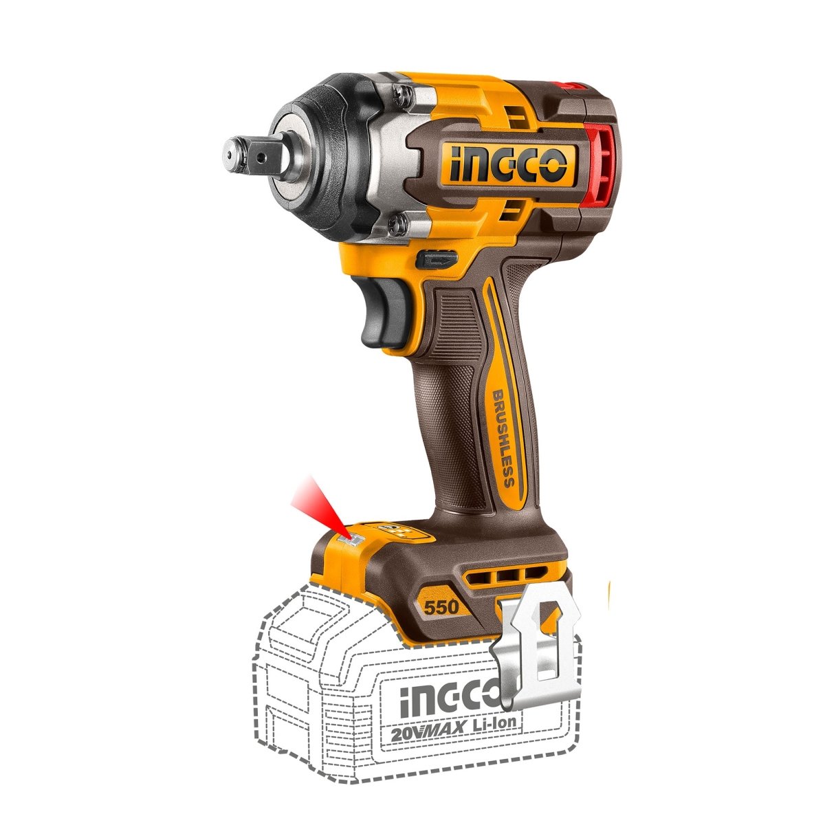 Llave De Impacto M1/2 20V 550Nm 2500Rpm Brushless INGCO Uciwli2055 - MARKEMSTORE - Llave de Impacto