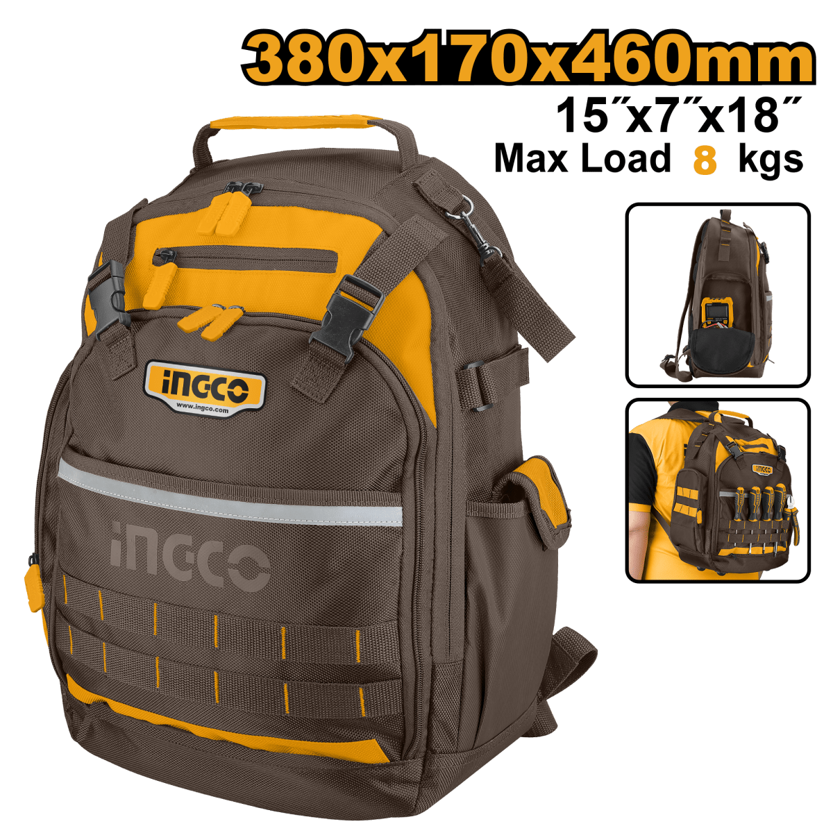 Maletin Para Herramientas L38Xw17Xh46Cms Con Bolsillos Externos Cap 8Kg INGCO HBP01028 - MARKEMSTORE -