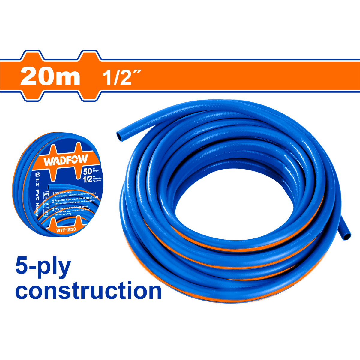 Manguera Pvc 1/2 X 20Mts 1,7mm WADFOW WYP1E20 - MARKEMSTORE -