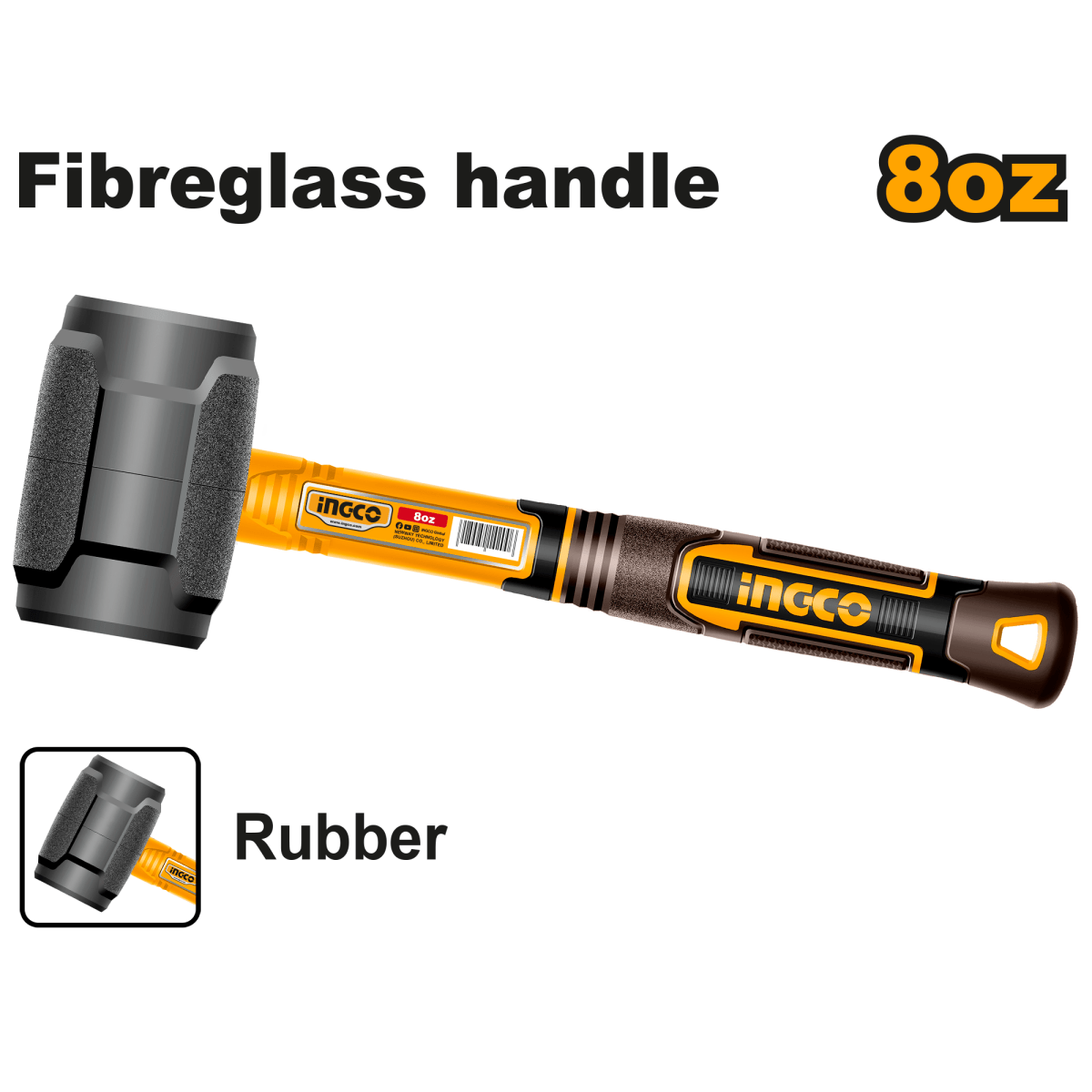 Mazo De Caucho 8Oz/220Gr Mango Fibra De Vidrio INGCO HRUH8808 - MARKEMSTORE -