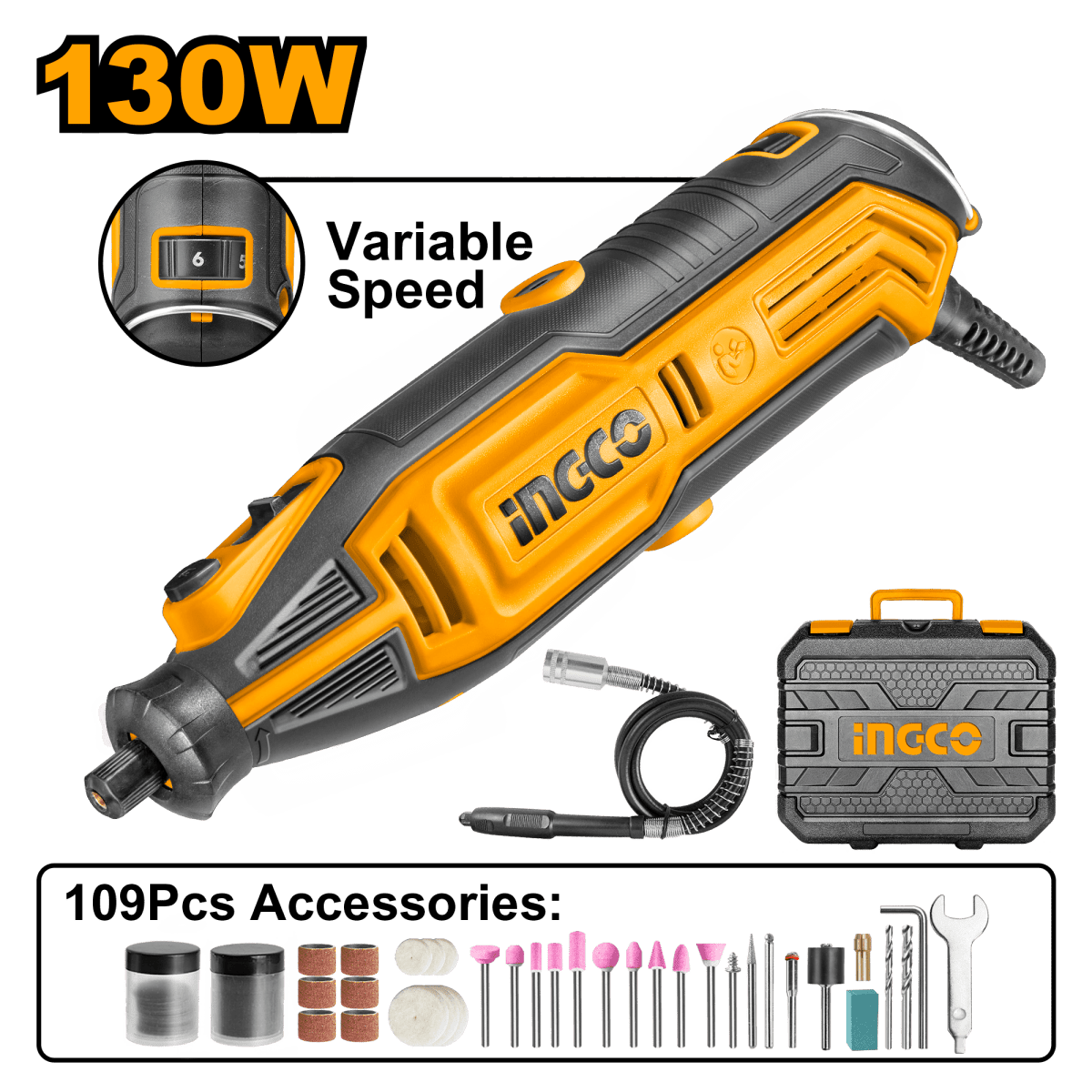 Mototool 130w Con 109 Accesorios mototool Ingco UMG13328 - MARKEMSTORE -