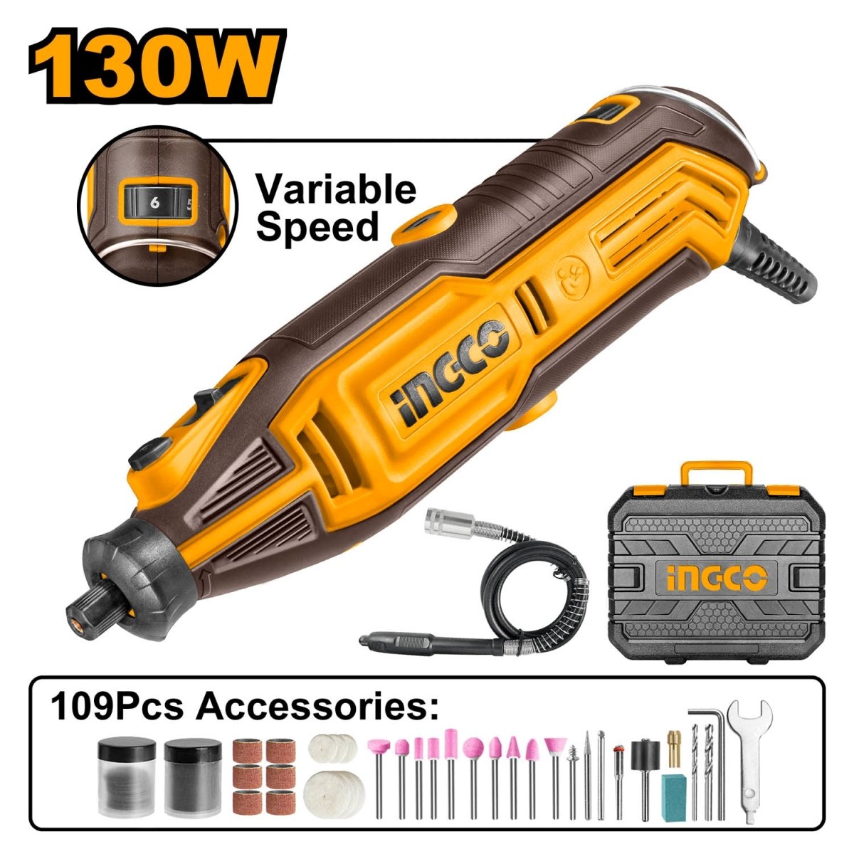 Mototool 130w Con 109 Accesorios mototool Ingco UMG13328 - MARKEMSTORE - Mototool y Accesorios
