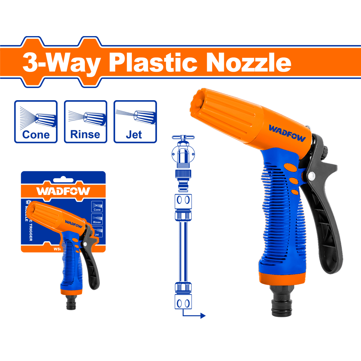 Pistola Agua Boquilla Plástica 3Salidas Ajust WADFOW WNE8E34 - MARKEMSTORE -