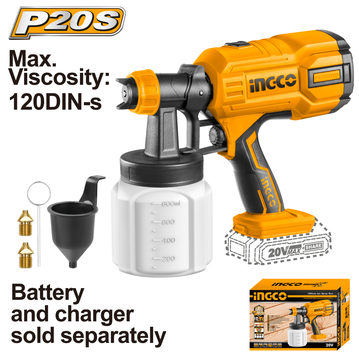 Pistola Para Pintar Ionlitio 20V INGCO CSGLI2003 - MARKEMSTORE -