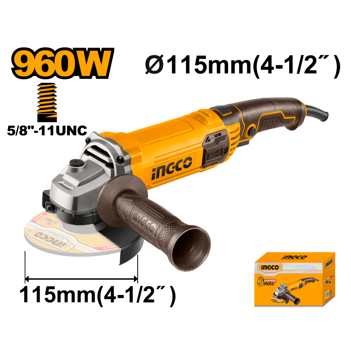 Pulidora Angular 4 - 1/2 60Hz 960W 12000Rpm INGCO UAG9608 - MARKEMSTORE -