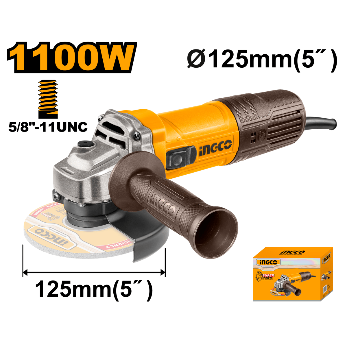 Pulidora Angular 5" - 1100W 12000Rpm INGCO UAG110028 - MARKEMSTORE - Pulidoras