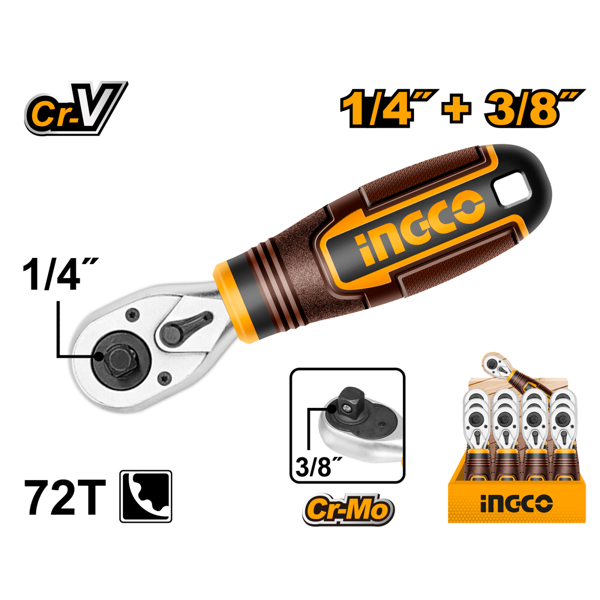 Ratchet 1/4 - 3/8 72T INGCO HRTH081438 - MARKEMSTORE -