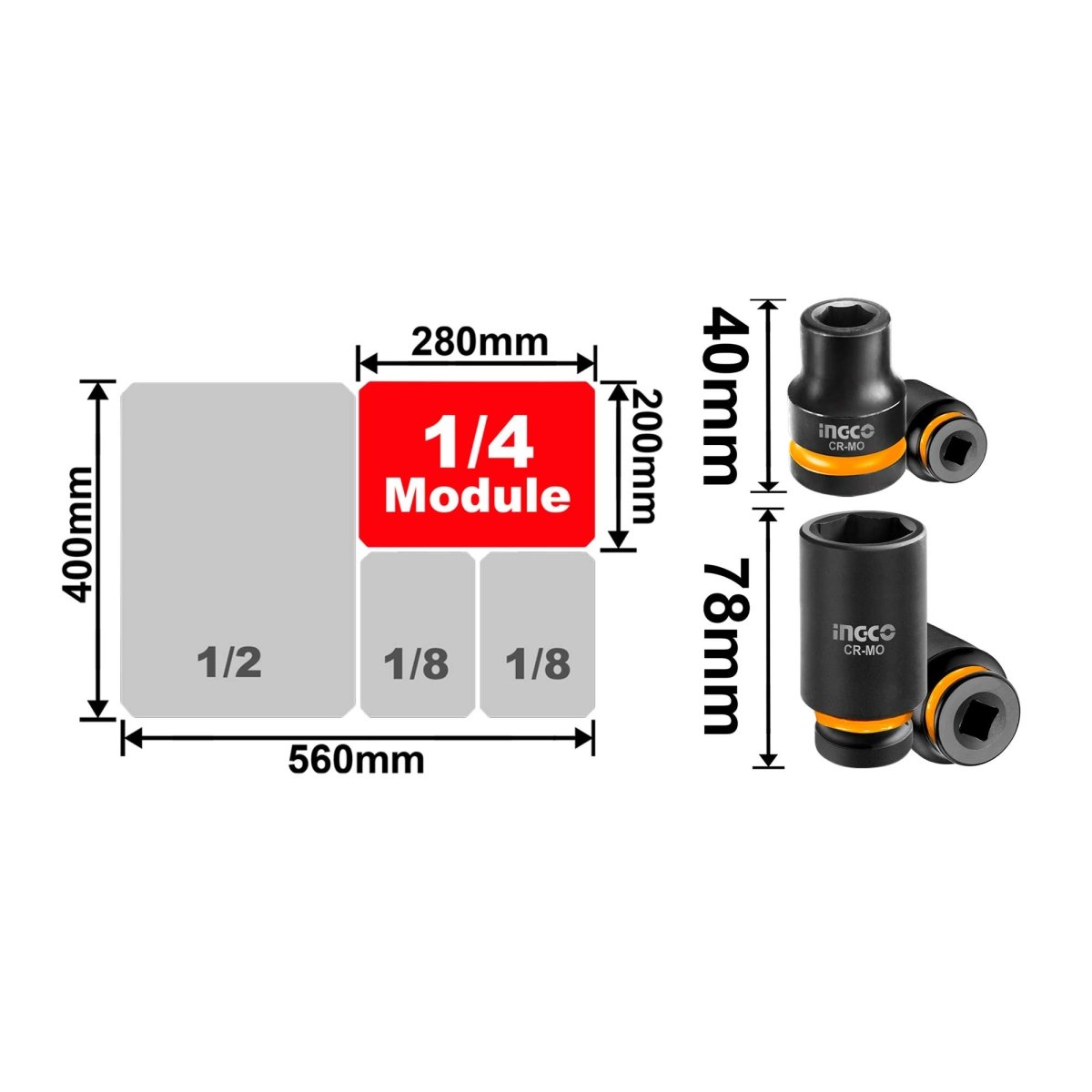 Set Dados Cortos Y Largos Impacto 20Pcs M1/2 Ingco Hkissd12206L - MARKEMSTORE - Dados y accesorios