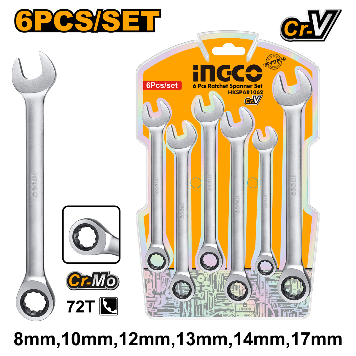 Set Llave Combinada Rachet 6Pcs INGCO HKSPAR1062 - MARKEMSTORE -