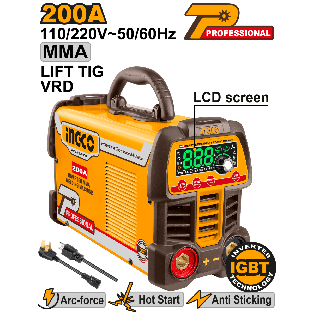 Soldador Inversor 110V/220V 200A INGCO ING - UMMA200691 - MARKEMSTORE -