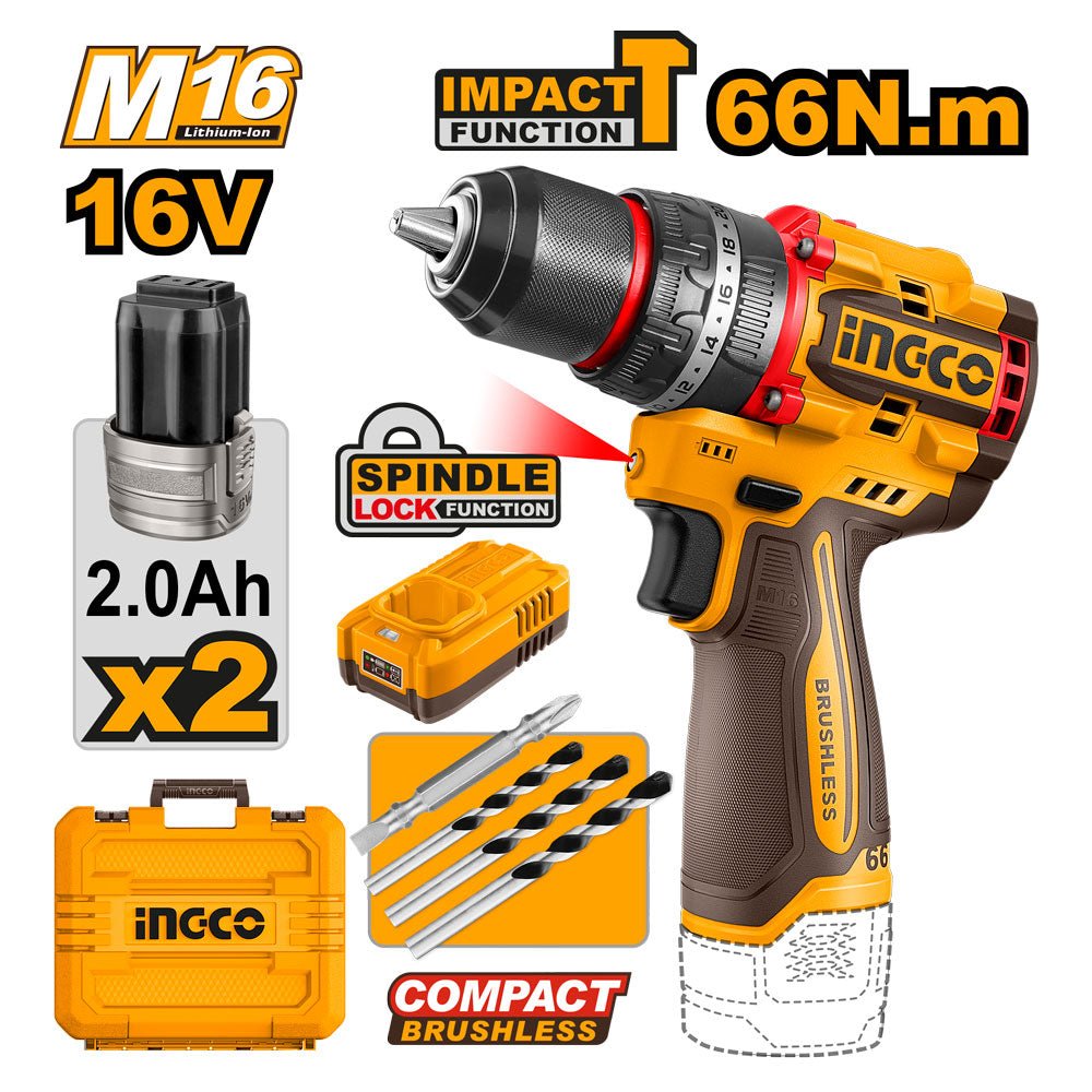 Taladro Inalámbrico de impacto INGCO 16V 66Nm UCIDLI166062 - MARKEMSTORE - Taladros