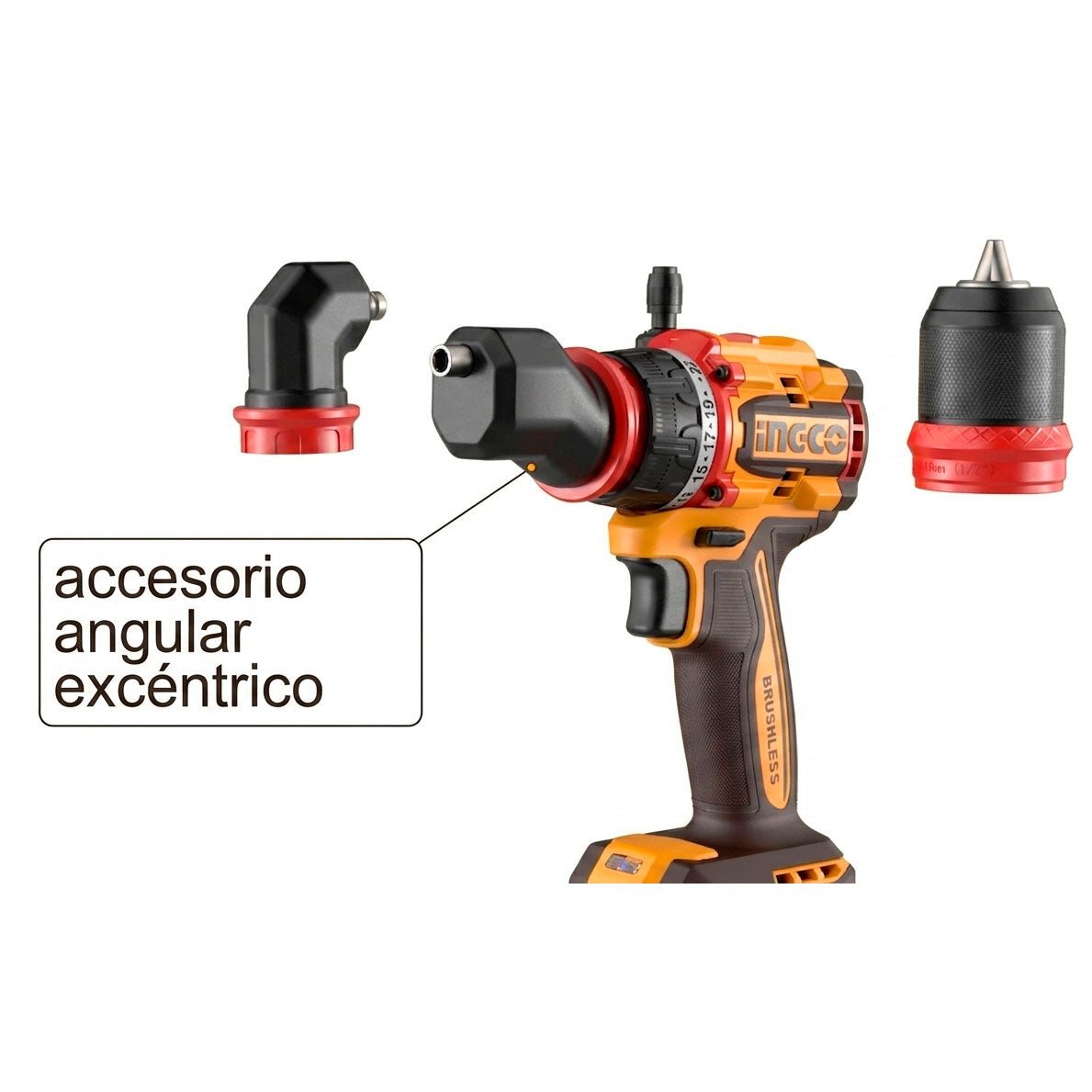 Taladro Inalámbrico INGCO 20V 4 Cabezales Intercambiables UCDLI206686 - MARKEMSTORE - Taladros