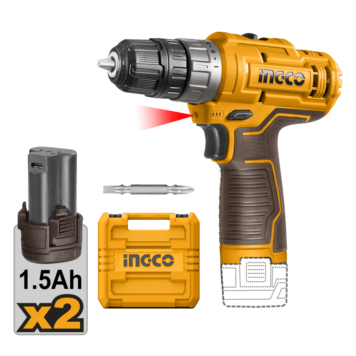 Taladro M3/8 12V 20Nm Rotacion 2 Baterias Sin Cargador INGCO CDLI12202 - MARKEMSTORE -