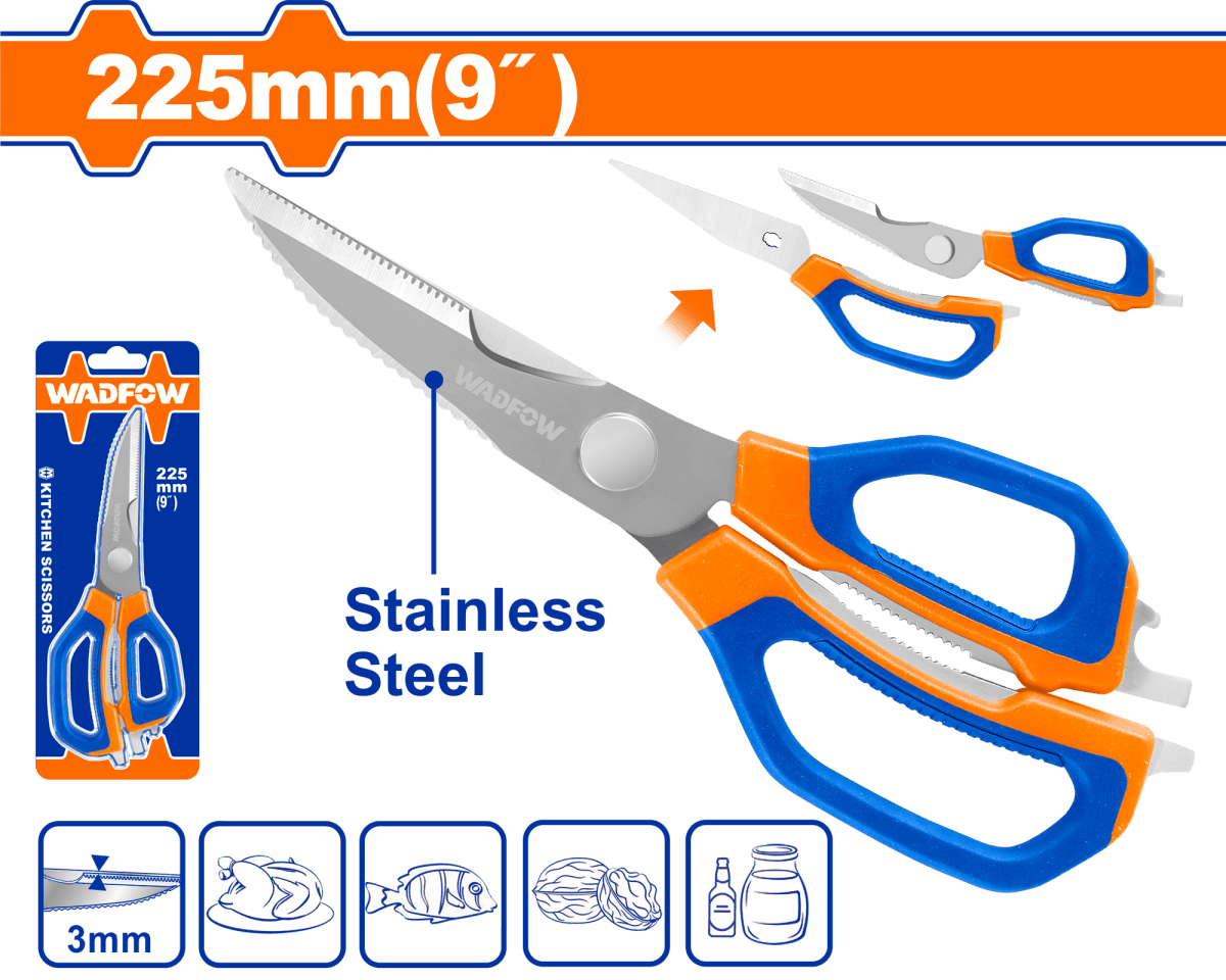 Tijera de Cocina Multiusos WADFOW 9" Acero Inoxidable 5 Funciones WSX1605 - MARKEMSTORE - Tijeras multiusos