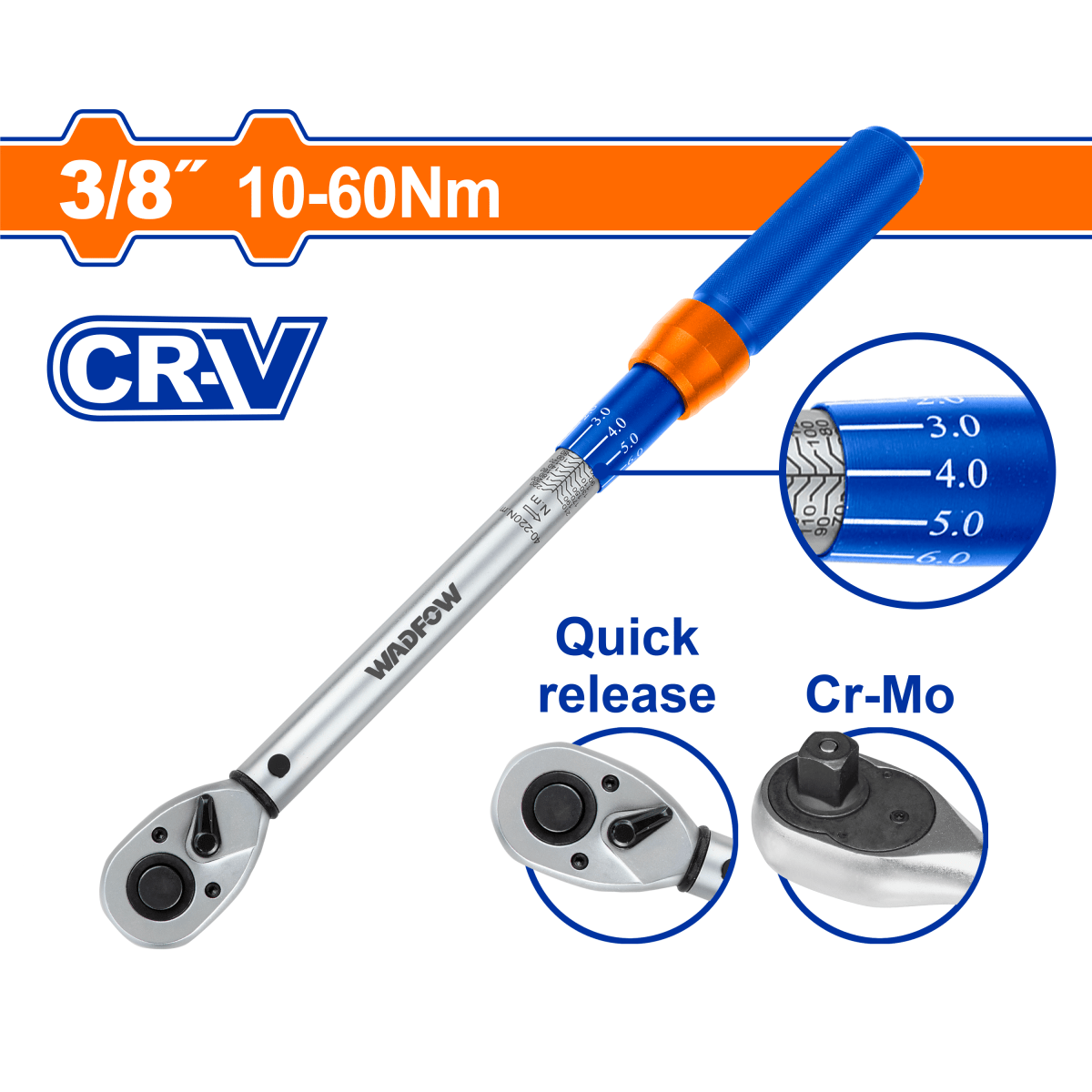 Torquimetro M3/8 305Mm Rgo 10 - 60Nm Crv+Crmo WADFOW REF. WWQ1D38 - MARKEMSTORE -