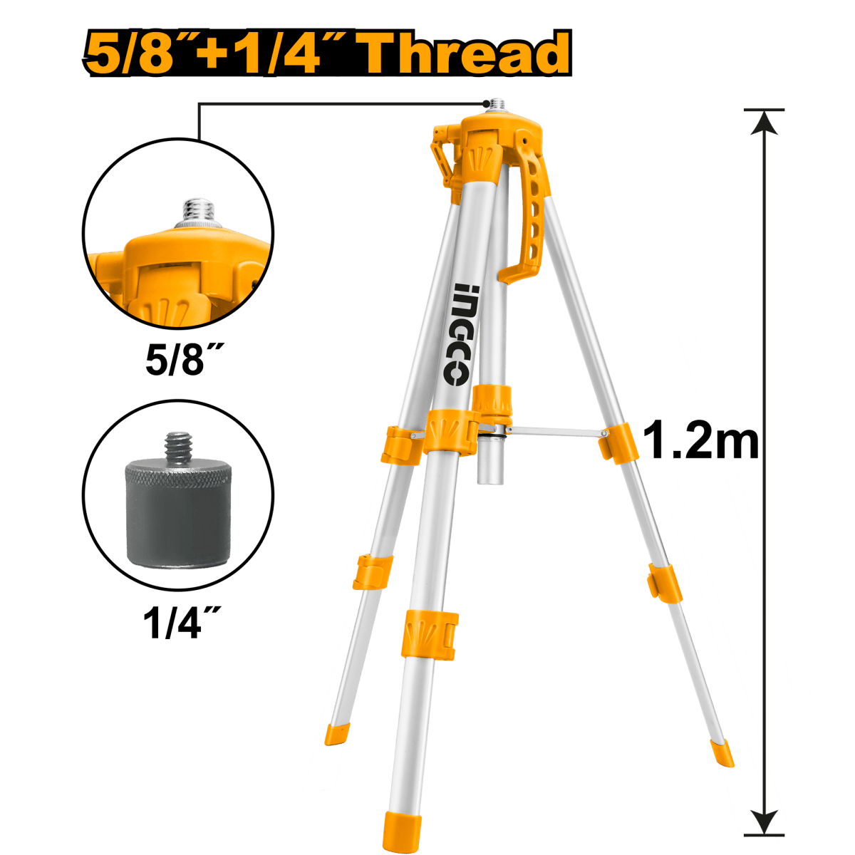 Tripode Para Nivel Laser 1,2Mts Rosca 5/8 Y 1/4 INGCO HLLT01152 - MARKEMSTORE -