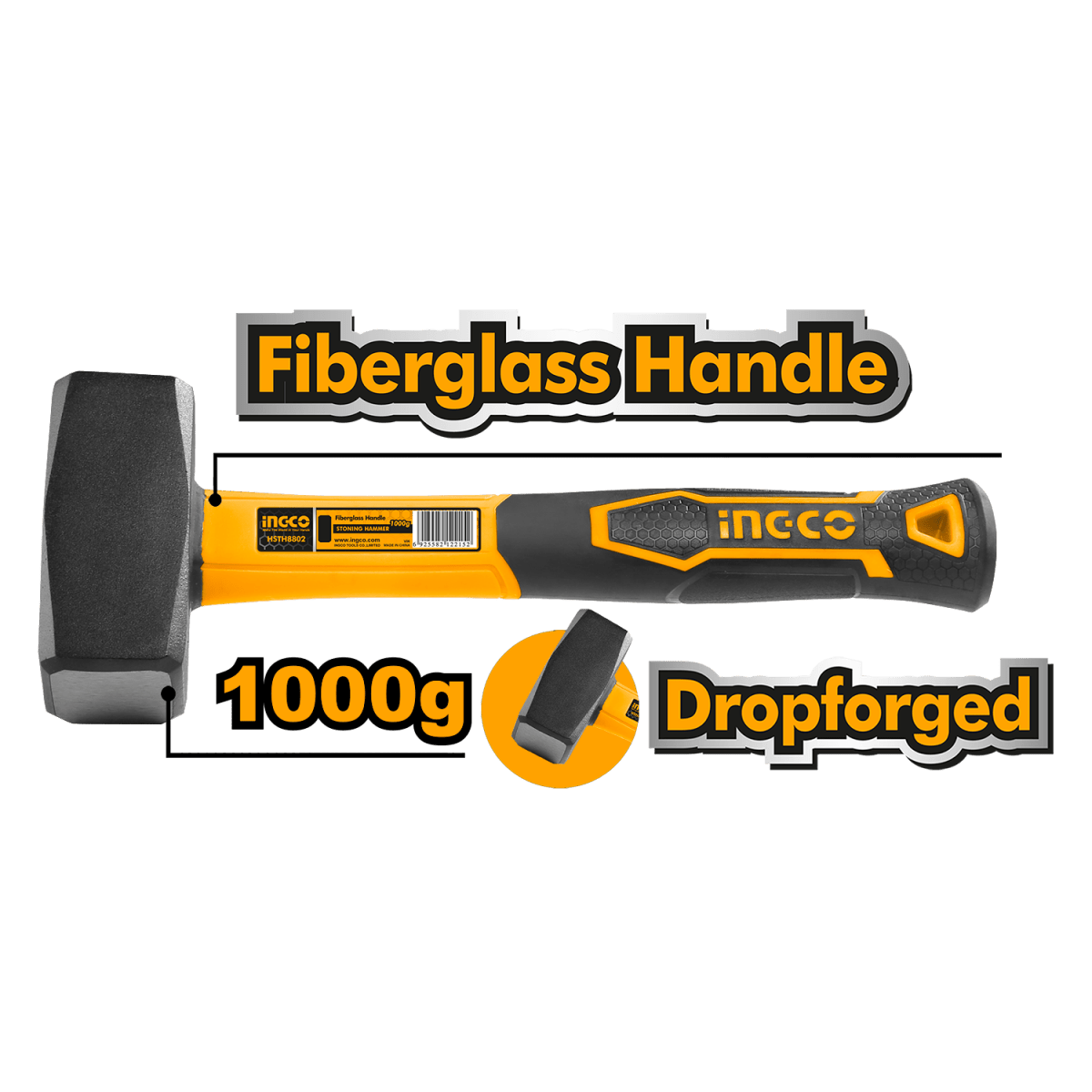 Almadana 1000gr Mango Fibra De Vidrio Hsth8802 Ingco - MARKEMSTORE -